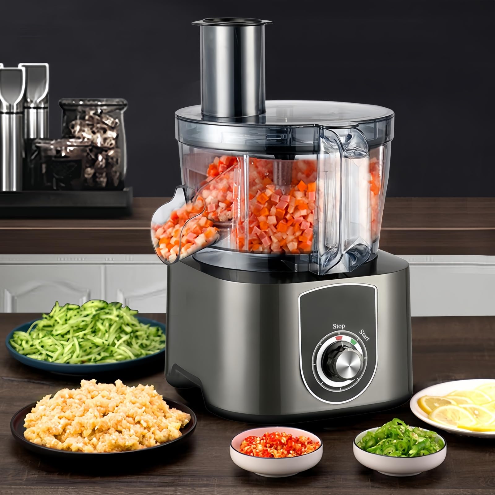 Affettaverdure elettrico 3 in 1, 220 V, grattugia elettrica e tritatutto 7 l, tritatutto commerciale con 2 lame a griglia per ristoranti, tè al latte, mense, hotel