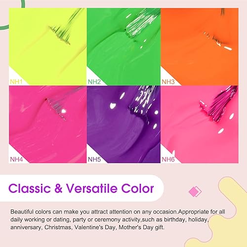 Miniatura 5 de VENALISA - Juego de esmaltes de uñas de gel de neón, 6 colores, rosa intenso, naranja brillante, amarillo, verde, morado, rojo, kit de esmalte de