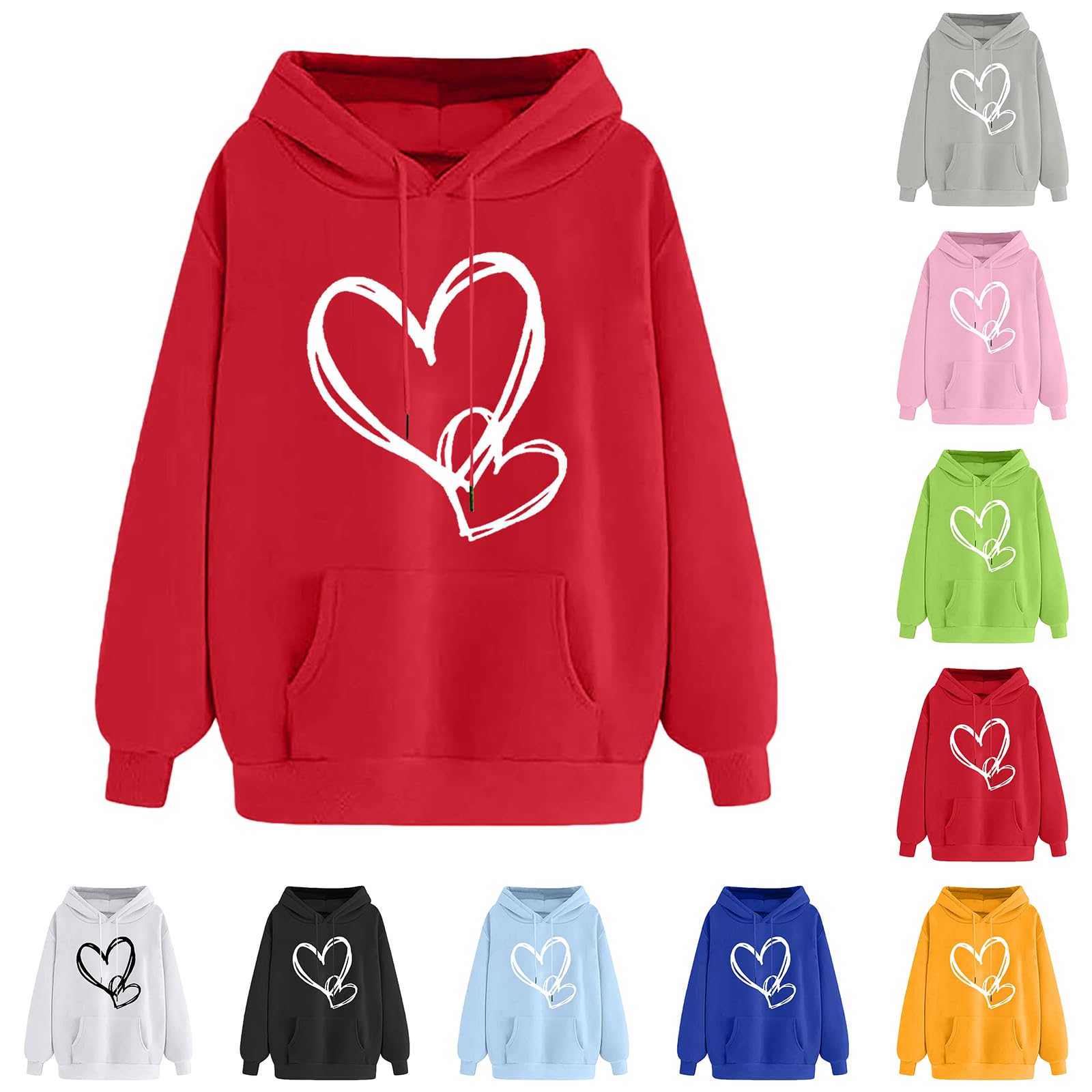 Graphic Hoodies for Women Cute Heart Sweatshirts Trendy Love Print Long Sleeve Drawstring Pullover Oversized Y2K Tops