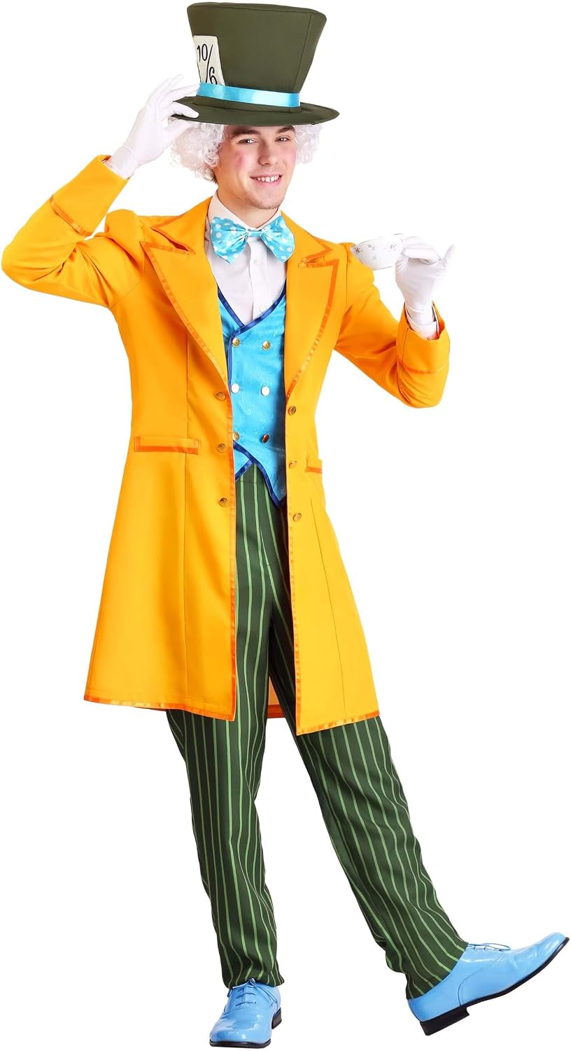 Alice in Wonderland Classic Mad Hatter Adult Costume- with Jacket, Pants, Bow Tie, Hat - Officially Licensed