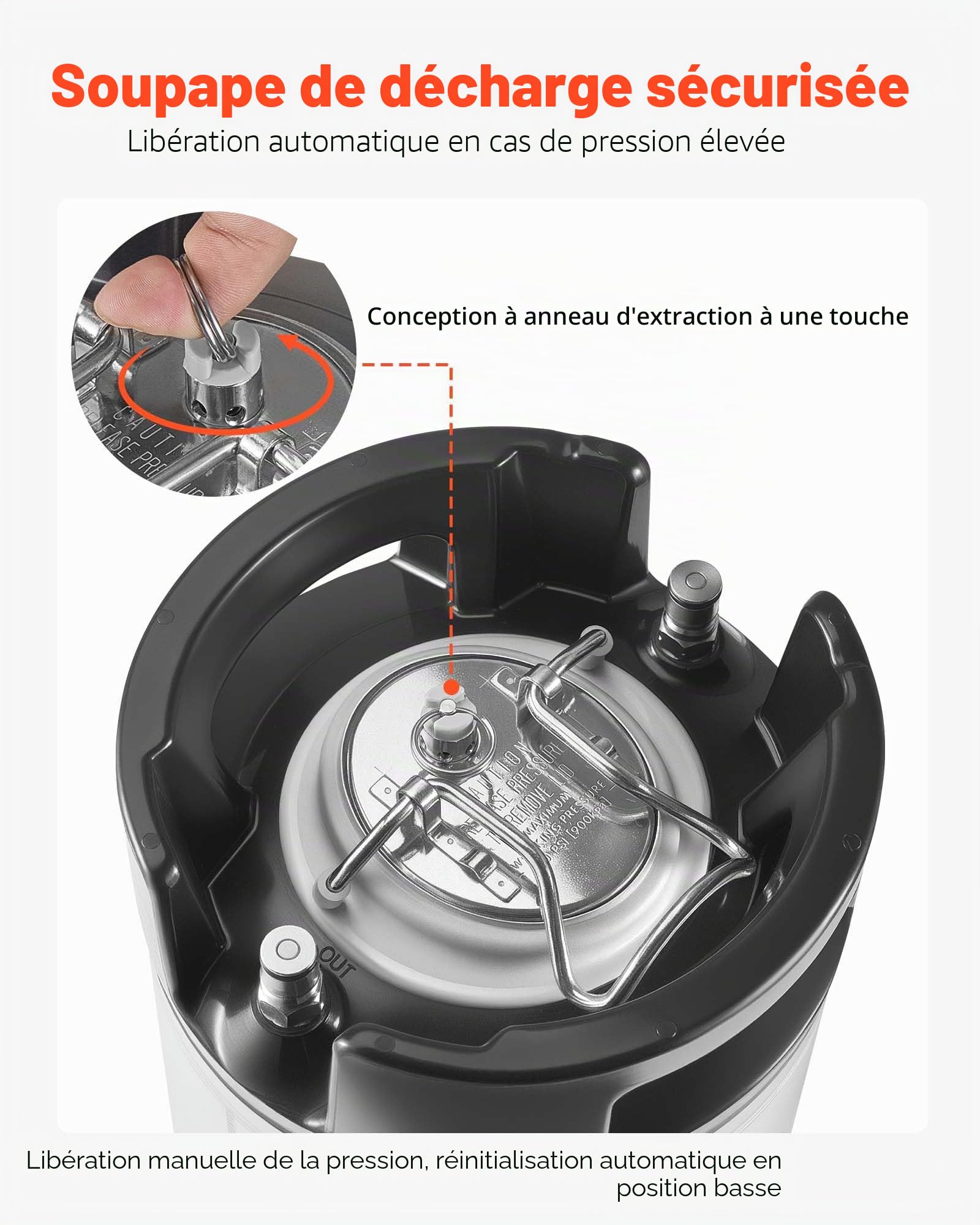 VEVOR Fût Bière Pression 19 L, Soda Keg à Verrouillage à Bille, Fût sous Pression en INOX SUS304 pour Brassage à Froid, avec Doubles Poignées et Fond en Caoutchouc, Équipement de Brassage Maison