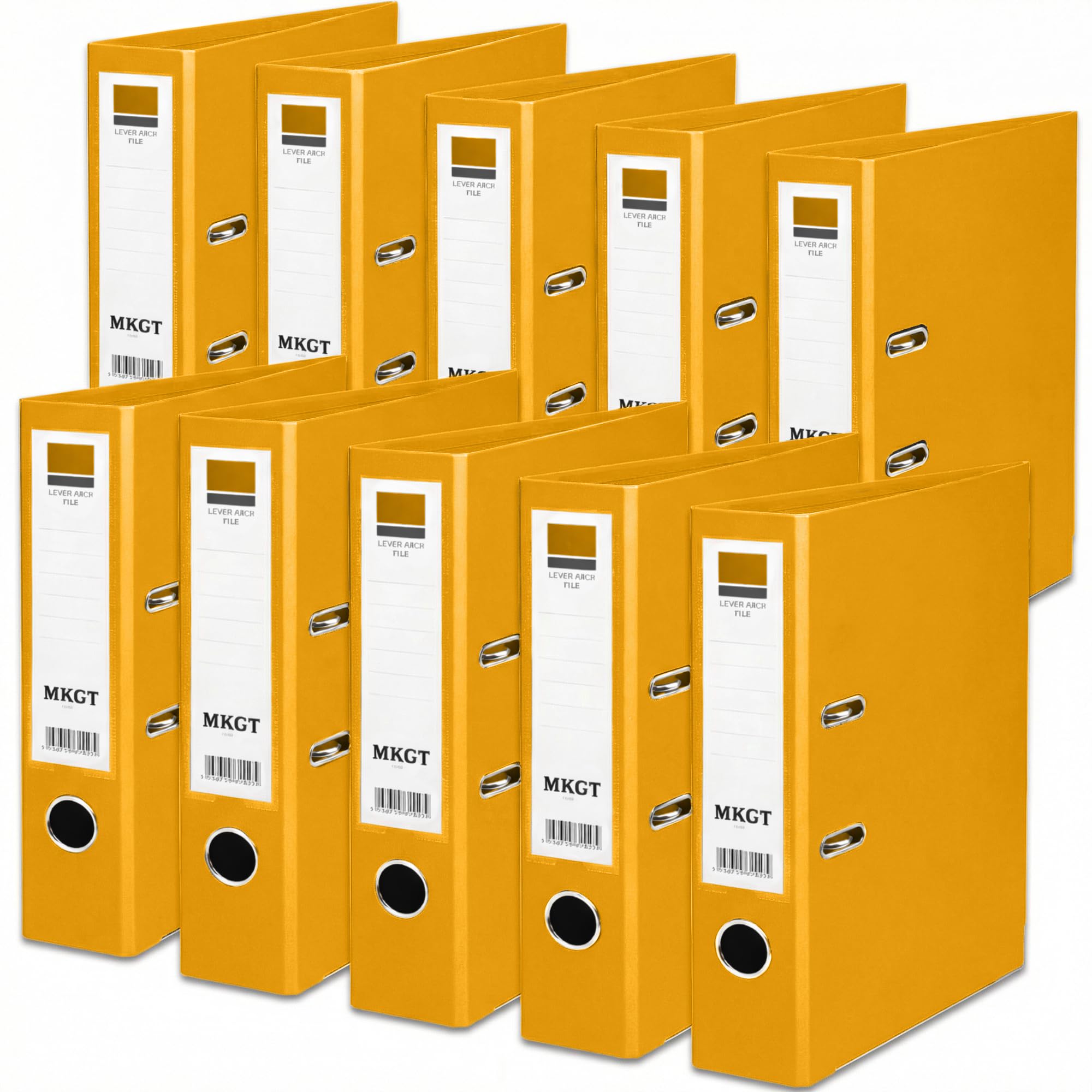 10x A4 Yellow Lever Arch Files Durable Folders with Metal Binder Bar Ring | Perfect for Office, Home & Classroom Use (Pack of 10 Yellow)