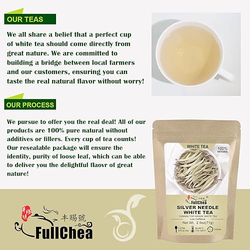 Miniatura 6 de FullChea - Té blanco Hoja suelta - Té blanco con aguja plateada Yunnan - Nivel de cafeína bajo - Bai Hao Yin Zhen - Fragancia refrescante de madera