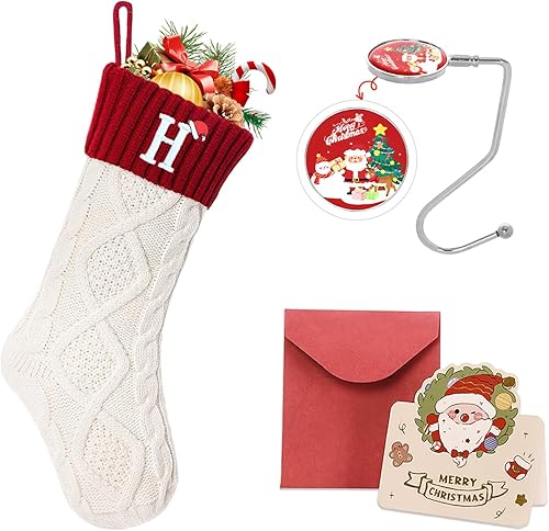 Miniatura 203 de Ulico Medias de Navidad con iniciales, calcetines de Navidad de punto con monograma bordado grande de 18 pulgadas, calcetín de Navidad para niños