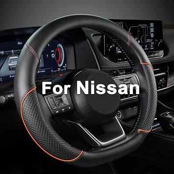 GIANT PANDA D Shape Steering Wheel Cover for Nissan Rogue Kicks - Auto Car Steering Wheel Cover Customized for Nissan Altima SentraBlack+Orange Line-D-Shaped