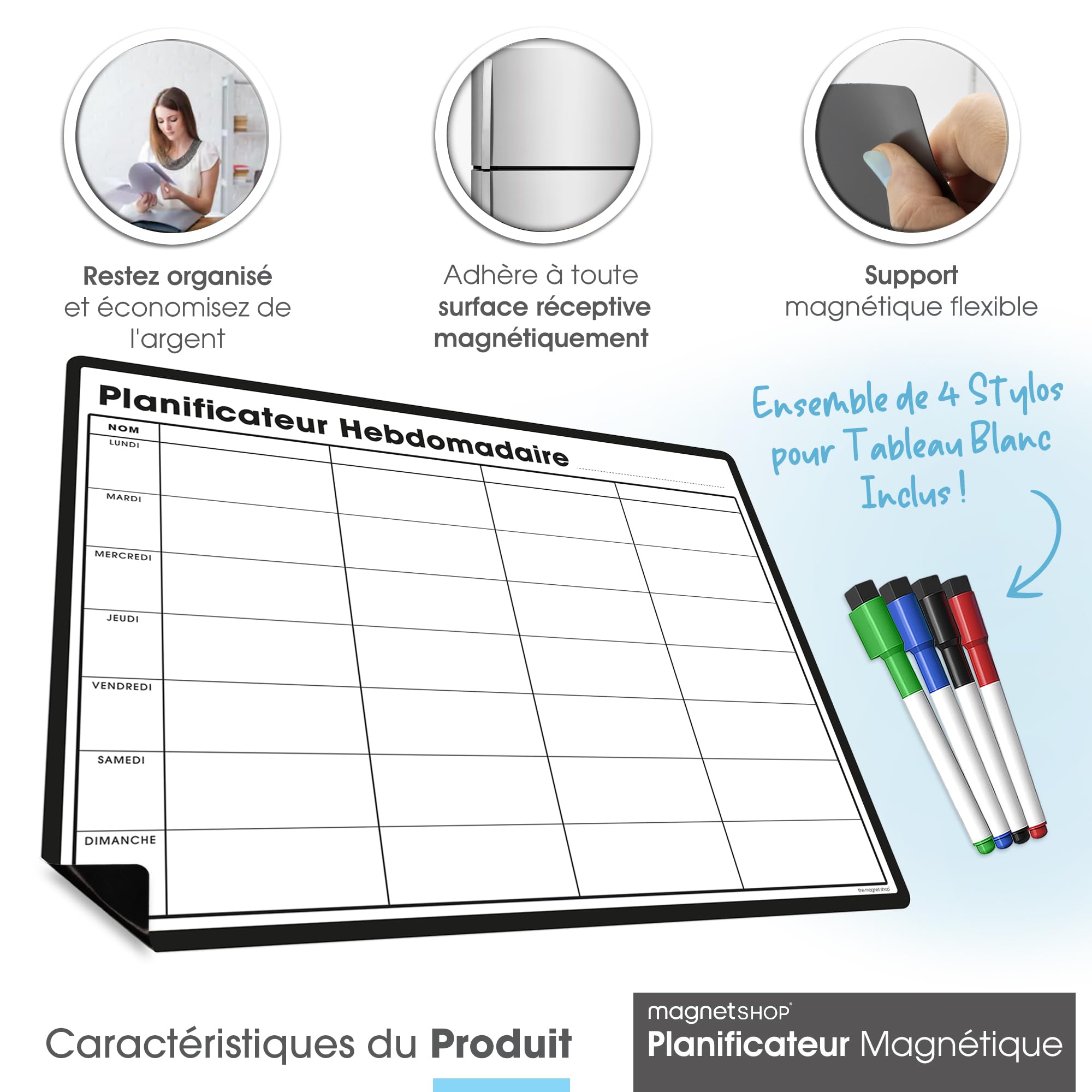 Tableau Repartition Des Taches Famille SKYCROO - Calendrier Magnétique Frigo (x3) - Planning Familial Semainier & Mensuel - Blanc Tableau Magnétique Frigo - 3