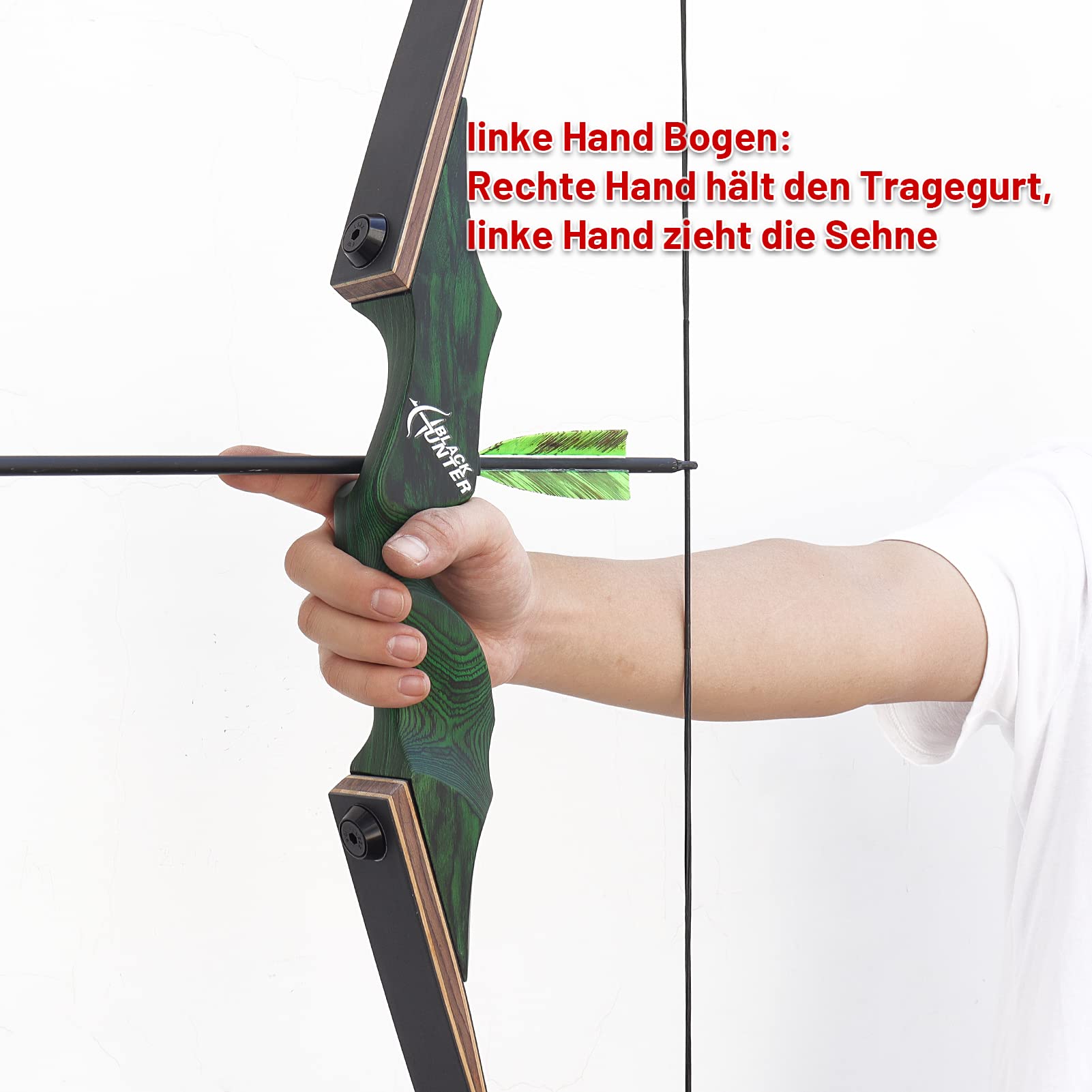 60 Zoll Black Hunter Recurve Bogen Linke Hand Sportbogen Set Erwachsene 20-60lbs Takedown Recurvebogen Set Holz Riser Bogen Für Jagdbogen