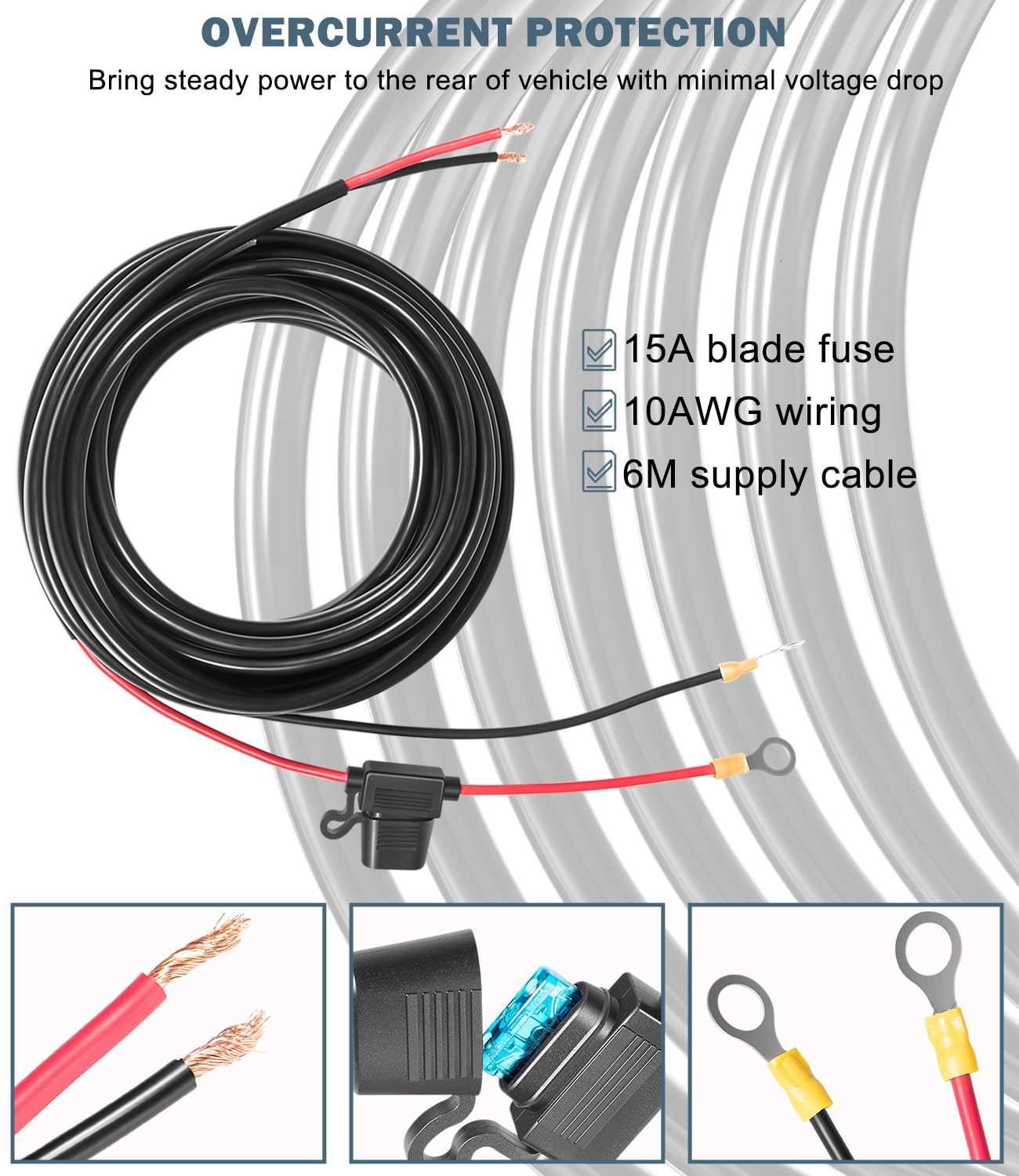 Replacement for Dometic HWK-DC Hardwiring Kit, Two Power Outlets with Standard and Threaded 2-Pin, Heavy Duty 10AWG Wiring, 20FT, 12V/24V