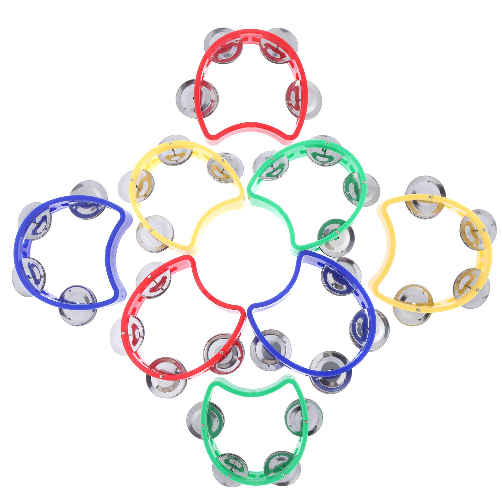 WayJaneDTP 8Pack Plastic Percussion Tambourine with 4 Bells Dual Alloy Recording Combo Tambourine Hand Bell Musical Toys for Toddler