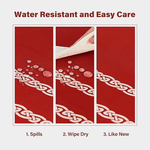 Vista 42 de Mantel rectangular de 57 x 118 pulgadas, lino sintético, sin arrugas e impermeable, color beige, rectangular, Navidad, Acción de Gracias, otoño