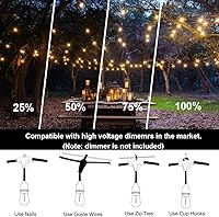 Vista 4 de Cadena de luces LED para exteriores de 100 pies de grado comercial resistente con 30 enchufes, 32 bombillas de plástico inastillables, incluye 2