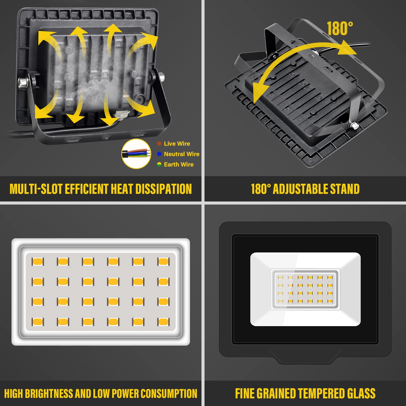 AUXTINGS 4 Pièces 20W Projecteurs LED Extérieur,2000lm Eclairage de Sécurité Spot LED Extérieur,6000K Blanc étanche Lumineuse Lampe pour Entrepôt Garage Jardin Stade Arrière-cour,175V-260V IP66
