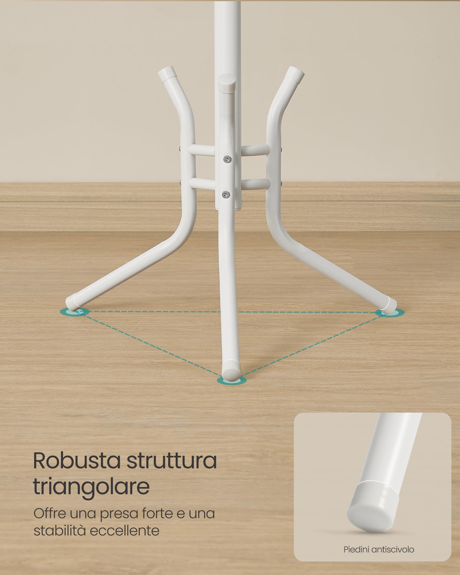 SONGMICS Appendiabiti da Terra, Attaccapanni Autoportante in Metallo, Altezza 178 cm, 12 Ganci, per Vestiti, Cappelli, Borse, Bianco Perla RCR017W01