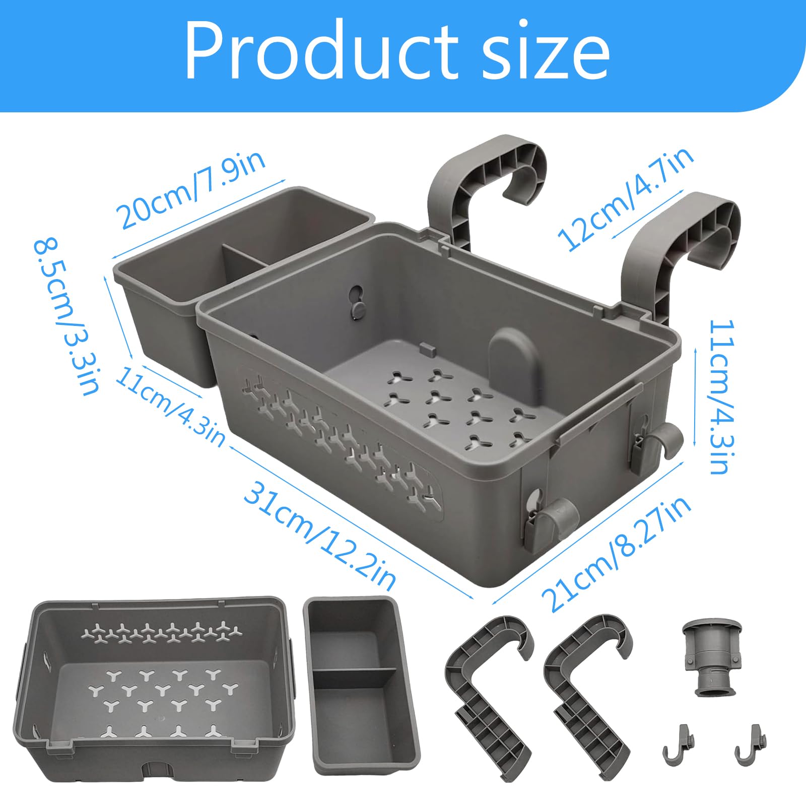 Panier de Rangement Piscine Hors Sol Suspendu, Organisateur pour Piscine, Panier De Piscine Suspendu, Panier de Rangement Suspendu avec Porte-gobelets, pour Jouets, Serviettes, Boissons