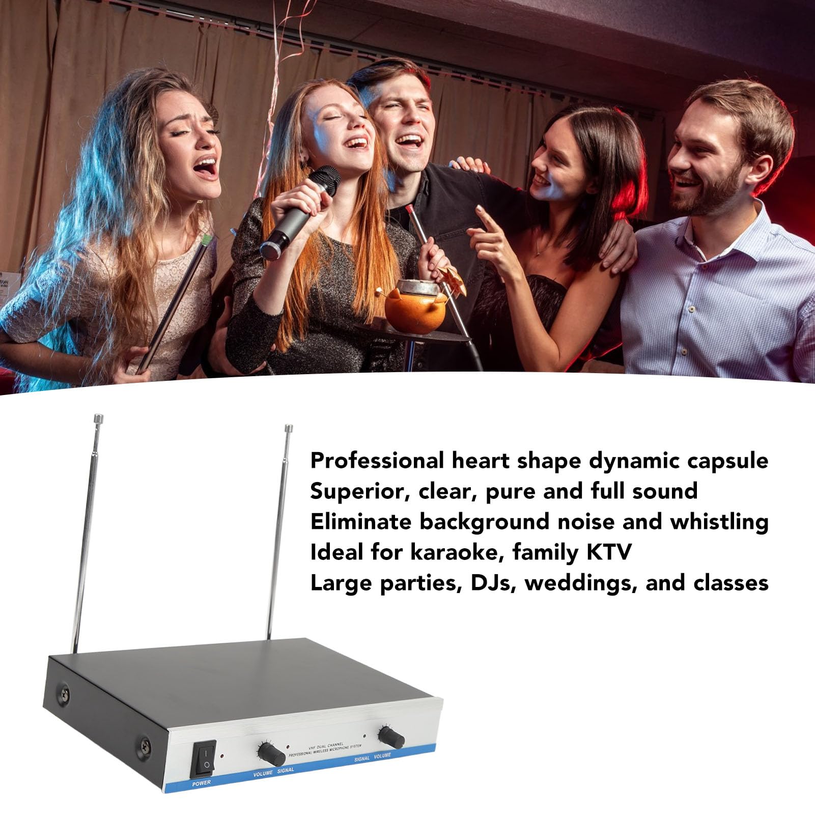 Mikrofon Bezprzewodowy, Full Sound Professional Eliminacja Gwizdów Automatyczne Parowanie 100-240 V Oddzielna Regulacja Głośności Bezprzewodowy Mikrofon śpiewający do Karaoke