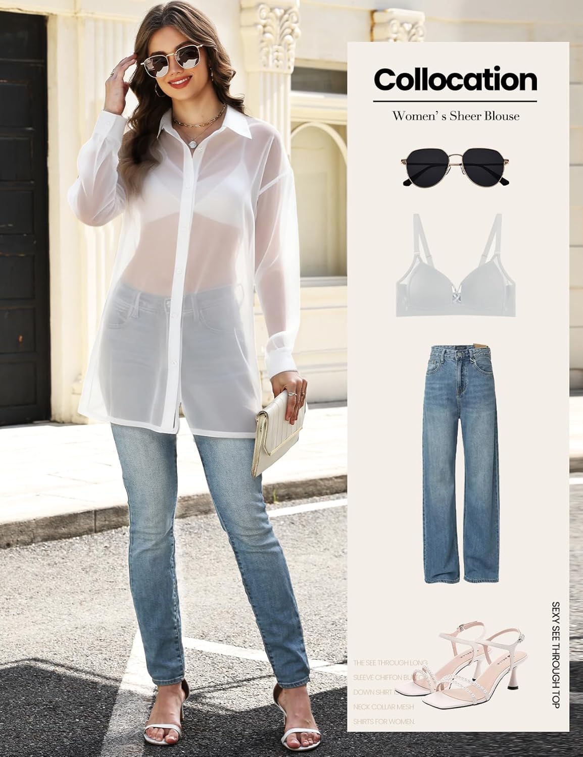 Gihuo Womens Sheer Blouse Mesh Button Down Shirts Long Sleeve Sexy See Through Tops - Image 7