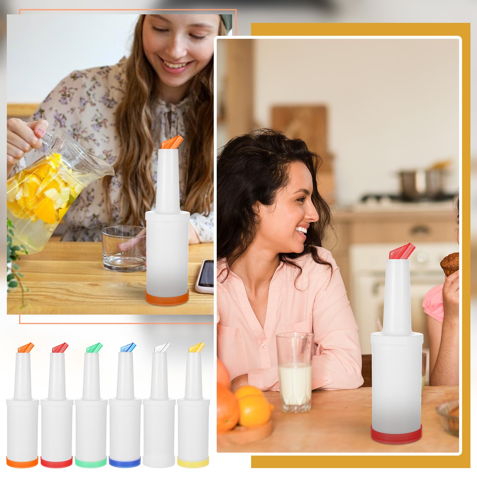 Dimeho 6 contenitori colorati in plastica per versare succhi di frutta, dispenser per succhi da 963,9 g, con beccuccio affusolato, per bar, feste, cucina