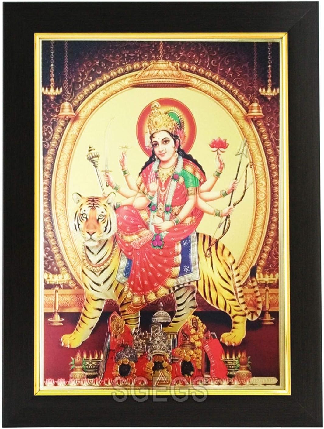 SHREE GANESH ENTERPRISE GIFTING SOLUTIONS Gold Plated Photo Frame of Goddess Ambe MATA with Vaishno Devi (26x1x35cm)