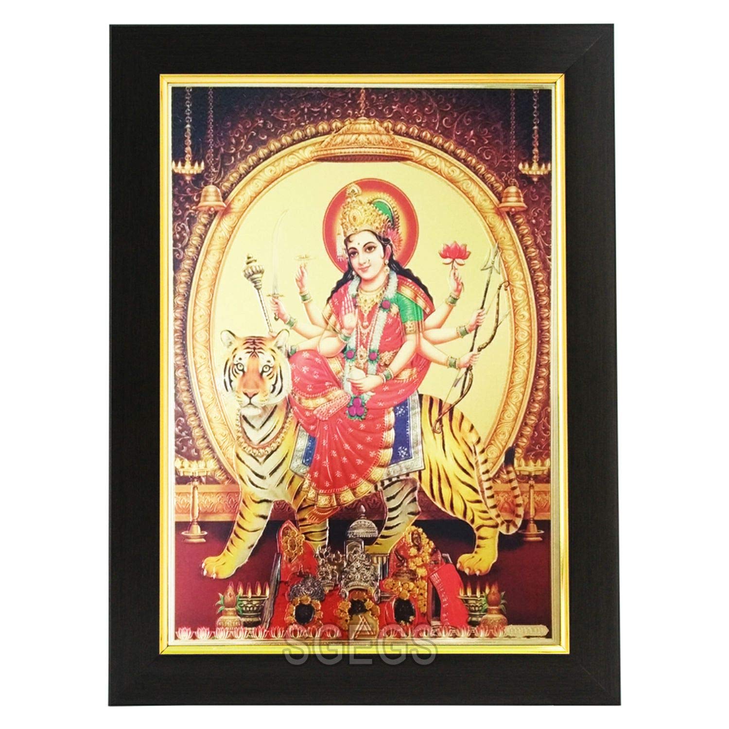 SHREE GANESH ENTERPRISE GIFTING SOLUTIONS Gold Plated Photo Frame of Goddess Ambe MATA with Vaishno Devi (26x1x35cm)