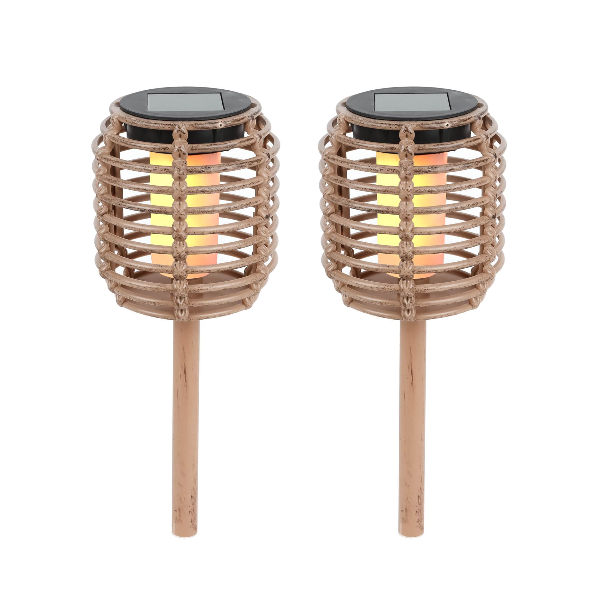 Streetwize  Pack Of 2 Solar Rattan Effect Stake Light - Brown - Pack of 2