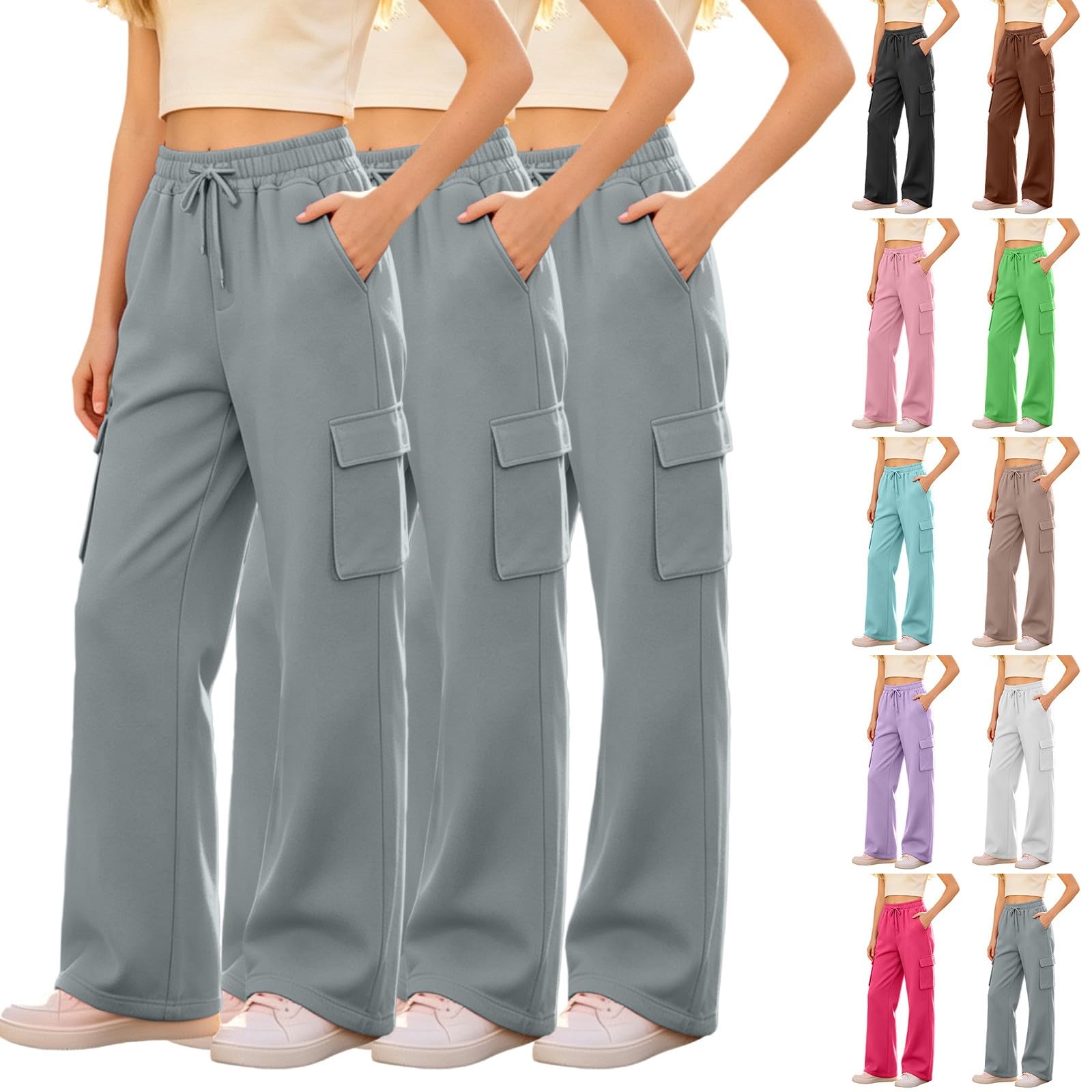 3er Pack Baggy Cargohose Kinder Hohe Taille Trainingshose Cargo Jogginghose