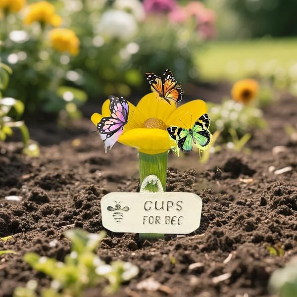 Butterfly Watering Station, Flower Shaped Bee Feeder Drinking Cups, Thirsty Pollinators Feeder, Butterfly Cups for Patio, Pathway, Lawn, Driveway, Farm, Garden Decor - 5