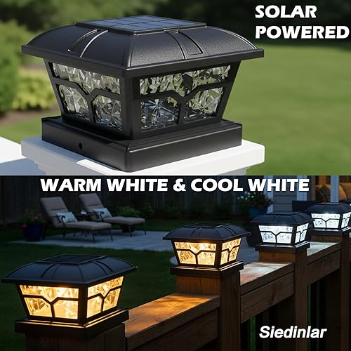Miniatura 2 de Siedinlar Luces solares para postes al aire libre, 2 modos de color, 8 LED para postes de 4 x 4, 5 x 5, 6 x 6, decoración de terraza, blanco cálido