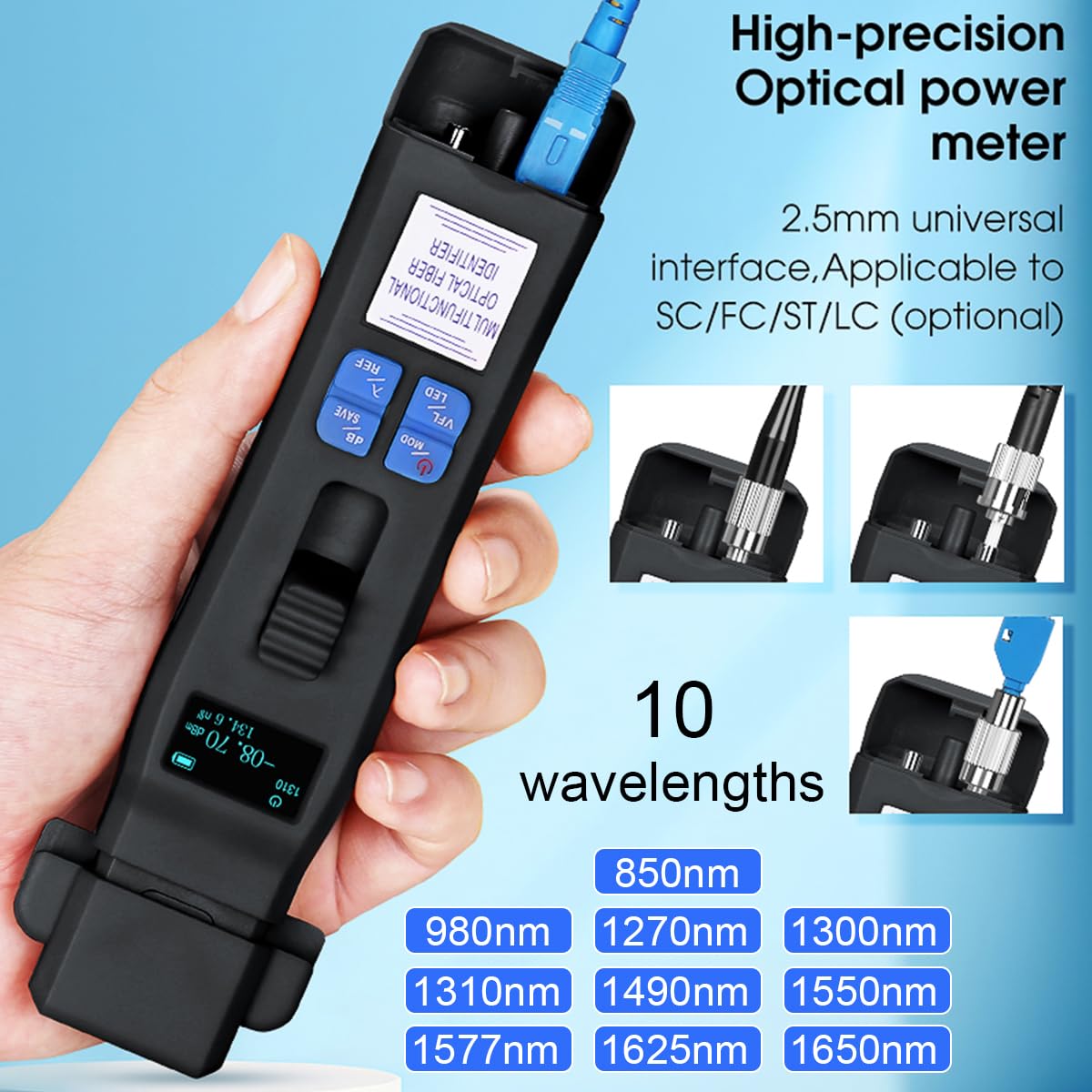 Live Optical Fiber Identifier with Wave Respond 800-1700nm Built in 20KM VFL and -70~10dBm OPM Functions FTTH Tool (USB Type-C Charging Port)