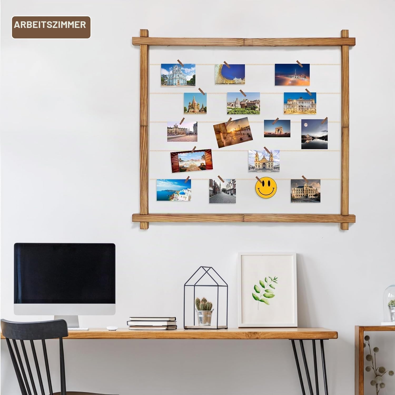 Holz-Bilderrahmen für Mehrere Bilder, Collage-Bilderrahmen für die Wand Mit Clips, Hängende Fototafel für die Heimdekoration, 2er-Set(Karbonisiertes Schwarz)
