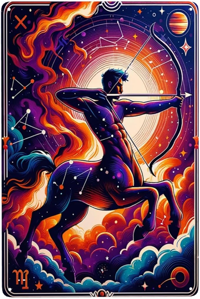 Sagittarius Centaur Archer Zodiac Metal Tin Sign Astrology Horoscope Wall Art,Cosmic Star Sign Decor for Home,Bedroom,Bar,Vintage Celestial Poster,Unique Gift for Astro Lovers & Collectors 12x8inch