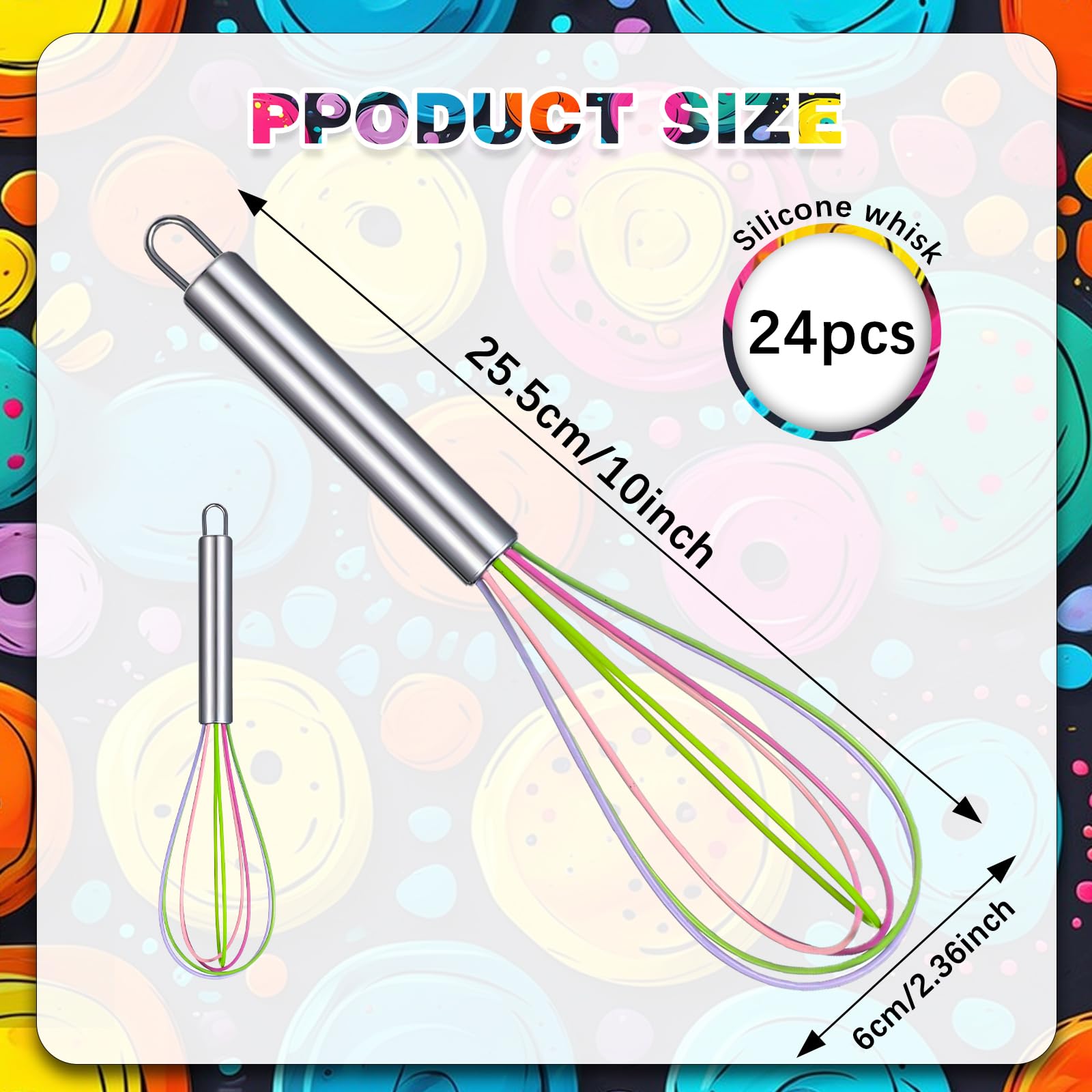 24 Stück 25,4 cm Schneebesen Bulk zum Kochen Silikon Schneebesen Kratzfest Edelstahl Handbesen Groß Beschichtetes Metall Hitzebeständige Eierschlägel zum Kochen Party Gastgeschenk Zubehör