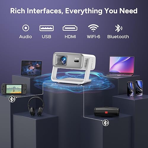 Miniatura 8 de Proyector 4K con WiFi y Bluetooth, Proyector inteligente para exteriores 1800 ANSI 4k Enfoque automático y control de voz, 10,000 aplicaciones