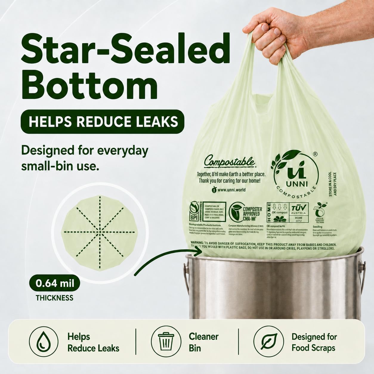 UNNI 1.6 Gallon Compostable Tie Handle Bags Gallery Image