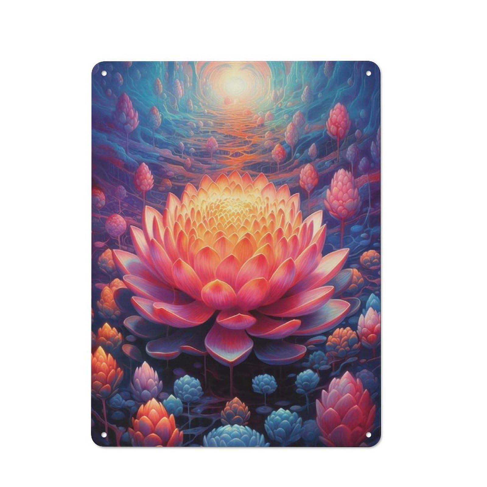 Junmoney Surreal Lotus Flower Country Vintage Metal Wall Decor 40X30cm, Farmhouse Metal Sign For Kitchen, Cottage, Porch Or Garden Room