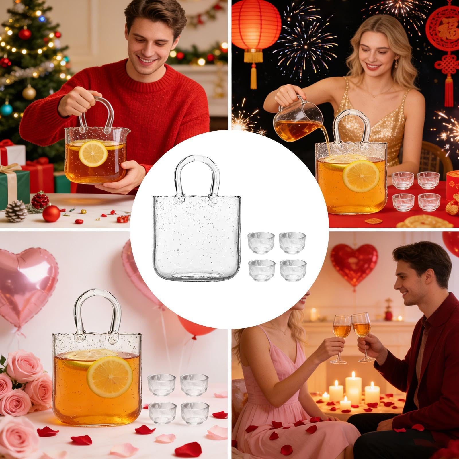 Genérico Vasos de Agua 2340 ml Taza con Forma de Bolso Transparente | para Bodas, , Reuniones, Brunch, Meriendas para , Bodas, Brunch, Té de la Tarde, Reuniones, Cumpleaños, Hogar y Cocina