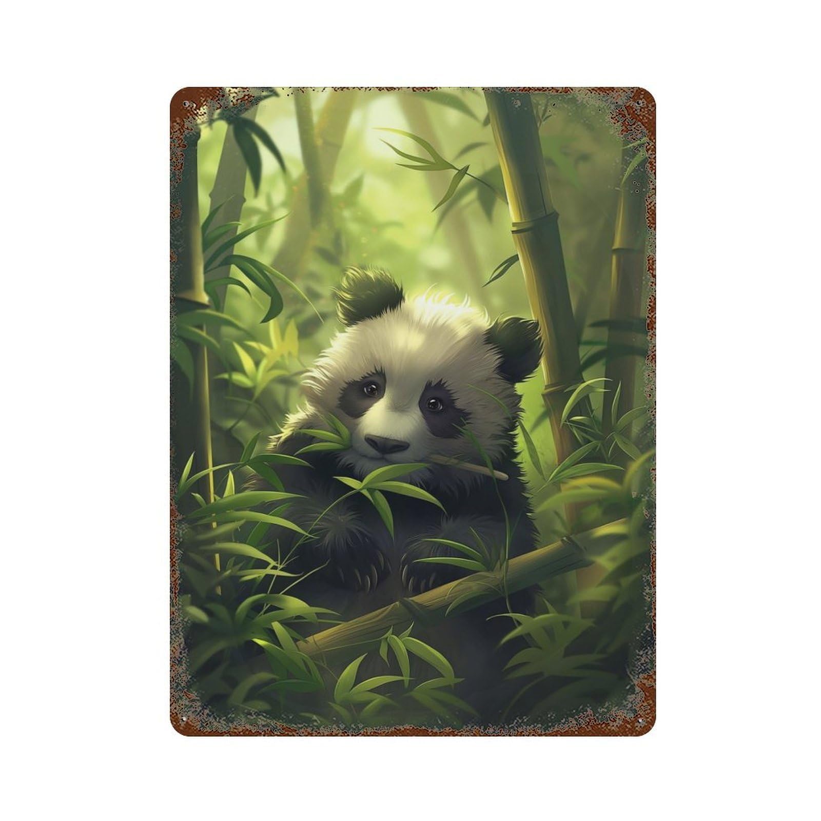 Playful Panda 15.7"x11.8" Vintage Rust Metal Sign, Shabby Chic Decor for Garage, Bar And Workshop Decor