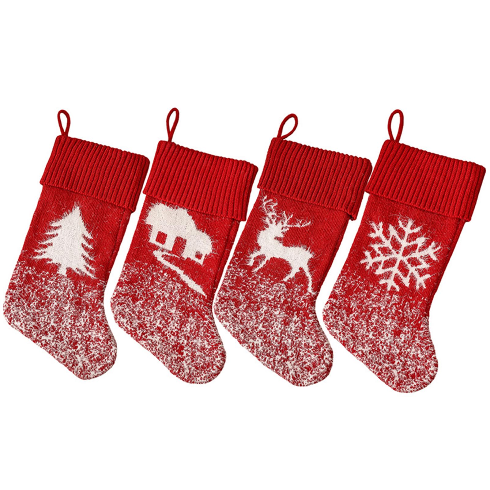 2Pcs Knit Christmas Socks Large Christmas Sock with Hanging Loop Plush Christmas Socks Christmas Ornament for Tree Decoration Theme,Christmas Tree House, 18in