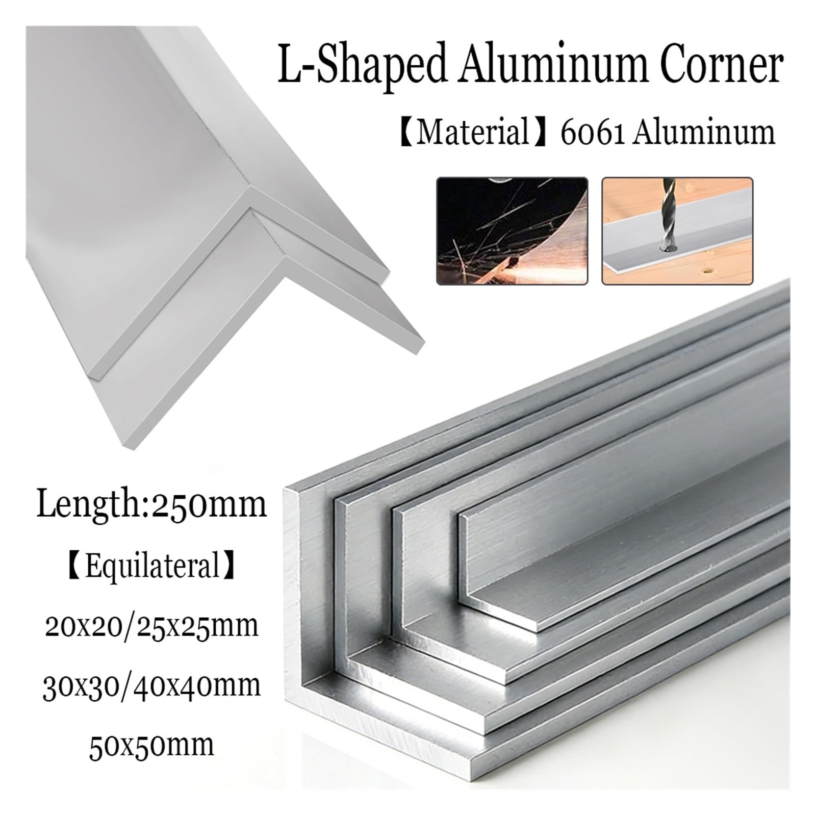 Ángulo de aluminio Angulo Aluminio En Forma De L Esquina Igual 90 | Longitud 250 mm 6061 Derecha Resistente a la oxidación Plata ligera(3x25x25x250mm,5pcs)