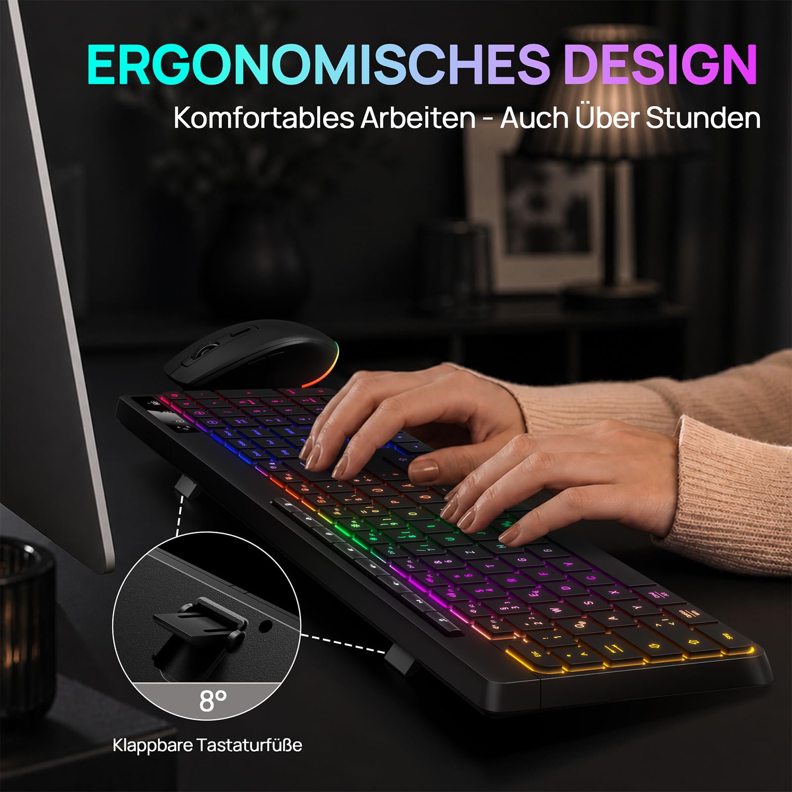 TECURS Tastatur Maus Set Kabellos, Deutsches QWERTZ für Windows & Mac