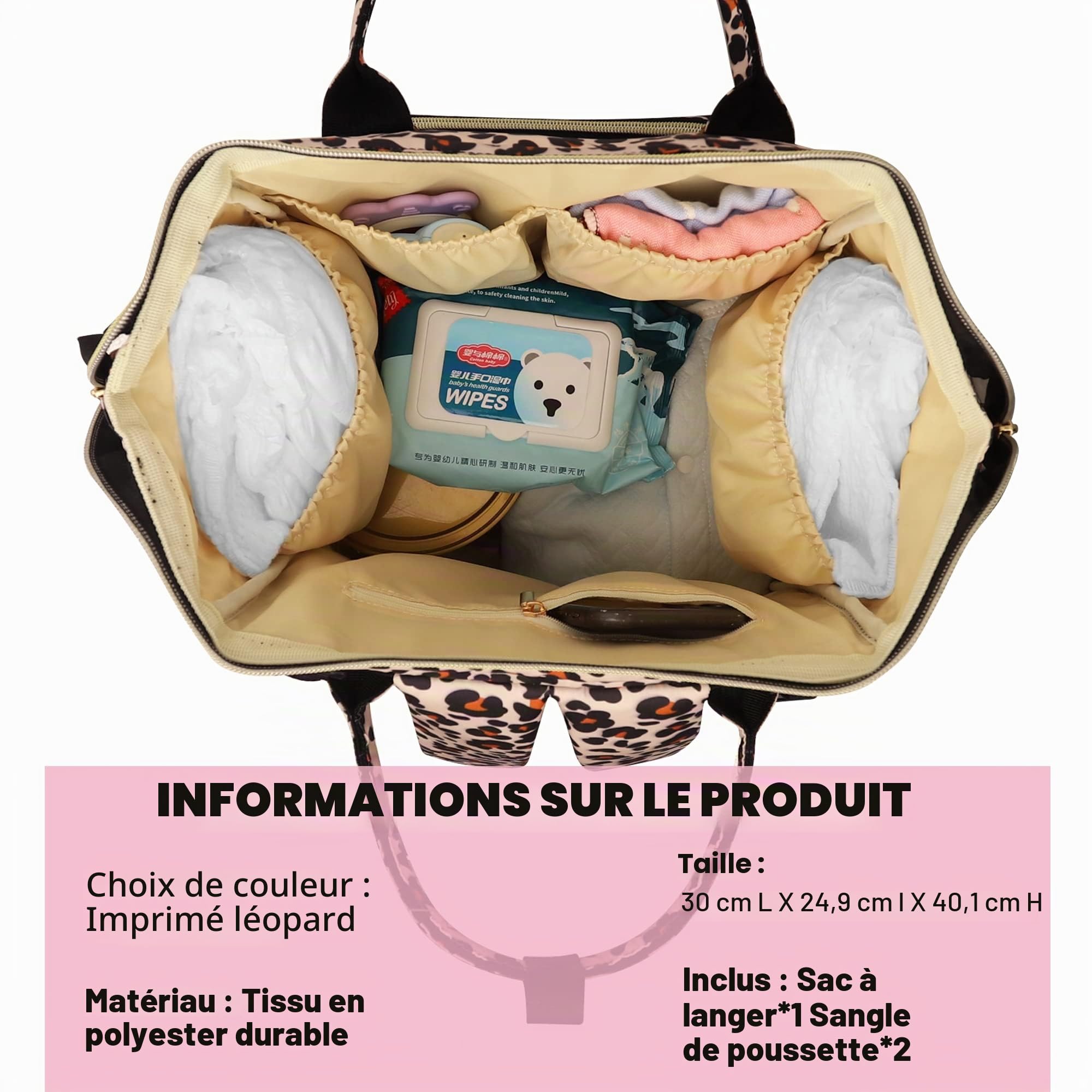 Femuar Sac à langer multifonction pour bébé fille et garçon, grande capacité - Imprimé léopard