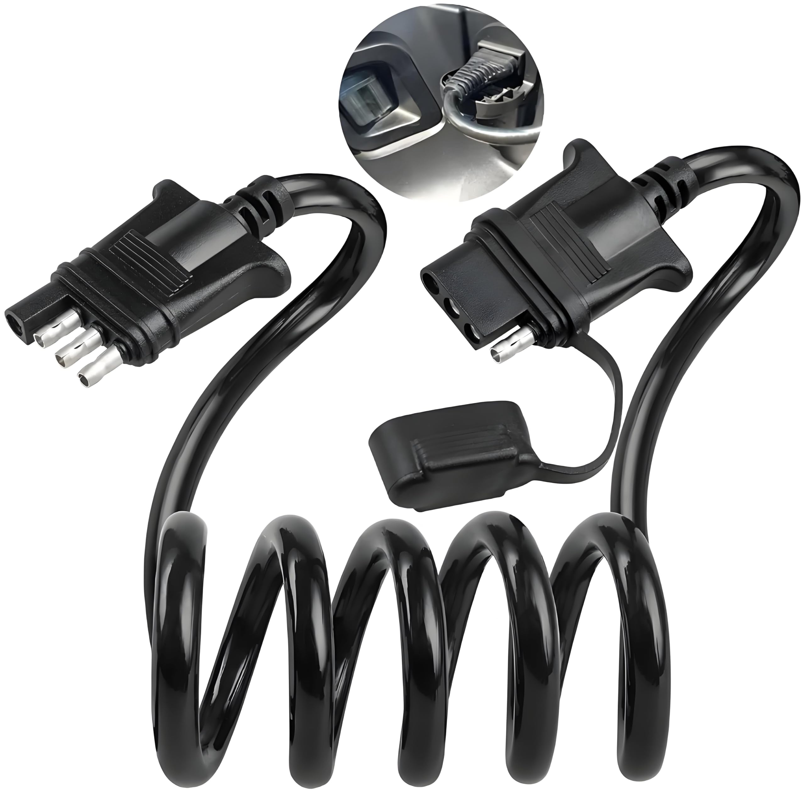 Vexillaris 4 Pin Trailer Wire Extension,Harness Male and Female Stretchable Coiled with Dust Cover 28" 2.3 Feet