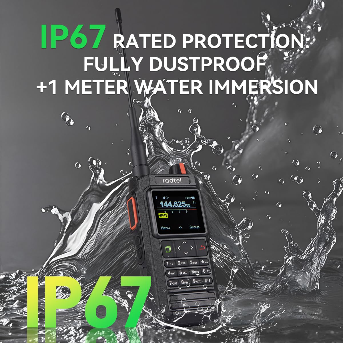 Radio bidireccional Radtel RT-660 IP67 con GPS, Bluetooth, Banda Dual VHF/UHF, APRS, SATCOM, Kiss, TNC, SMS, escáner de tráfico aéreo, alertas meteorológicas NOAA y batería Recargable USB-C