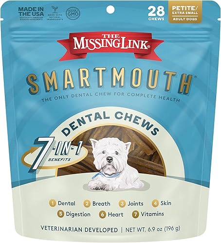 The Missing Link Smartmouth Vet - Golosinas dentales masticables desarrolladas por veterinarios, beneficios 7 en 1: dientes y encías saludables,
