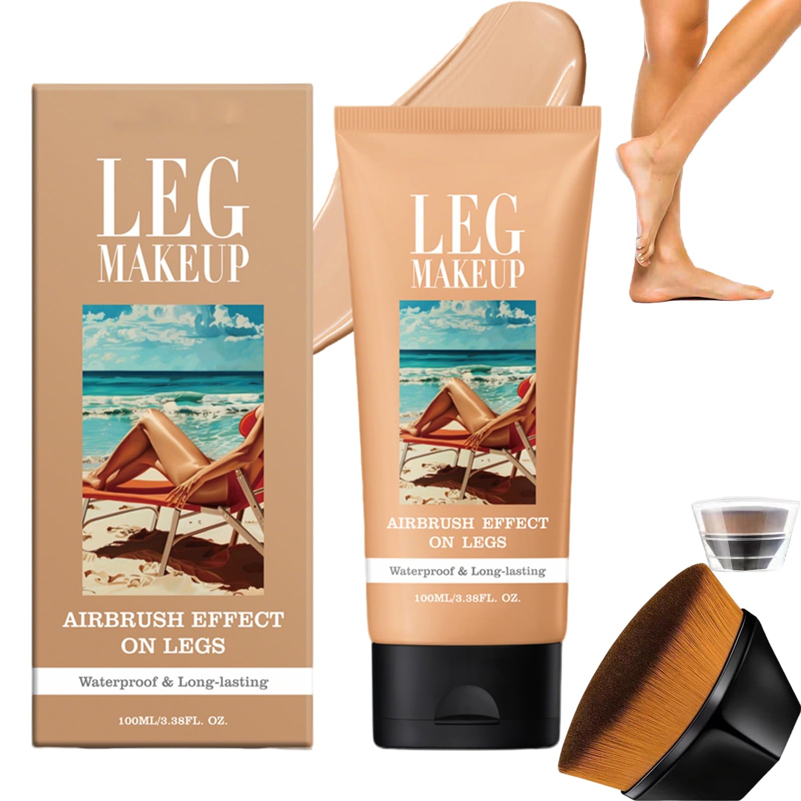 Fond de Teint Couvrance Corps Waterproof avec Pinceau,Maquillage Jambes et Corps Correcteur Longue Tenue Tattoo Cover Up Makeup,Flawless Looking Bronze Skin,Medium Golw 100ML