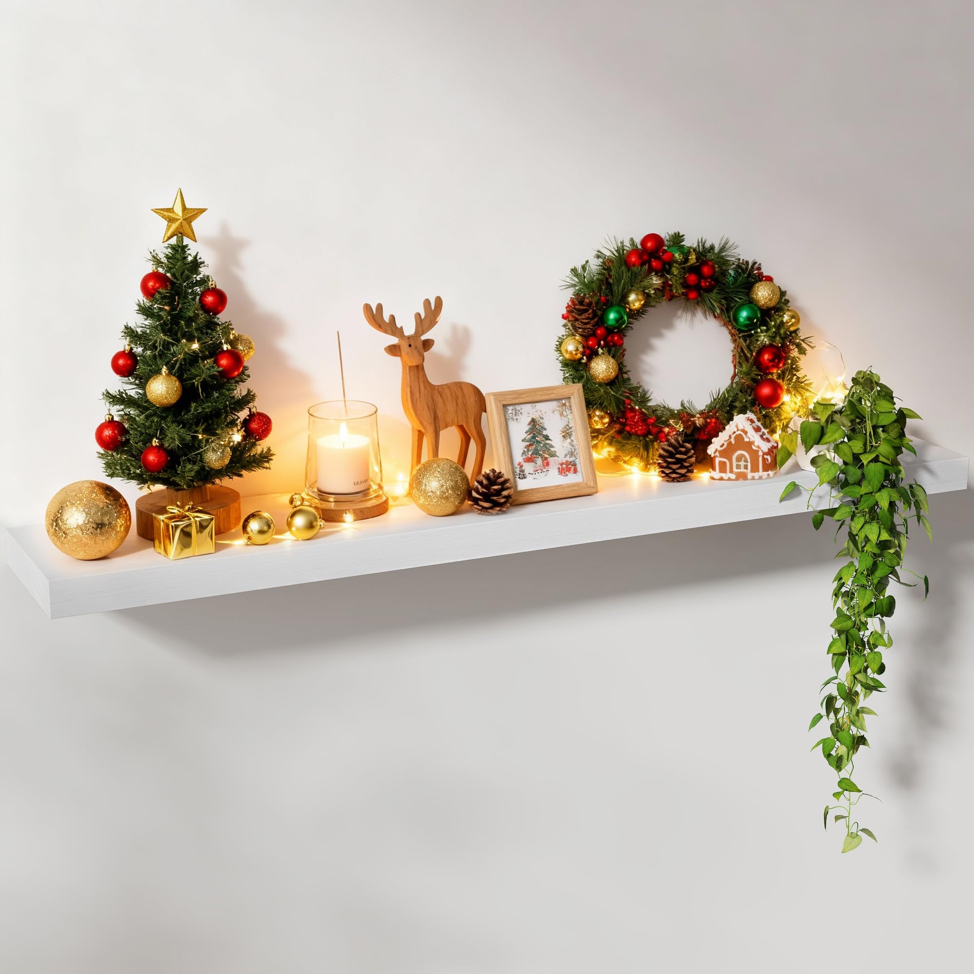 Axeman Floating Shelves, 8 Inch Deep Rustic Solid Wood Wall Shelves for Storage, Wall Mounted Display Shelving with Invisible Heavy-Duty Metal Bracket