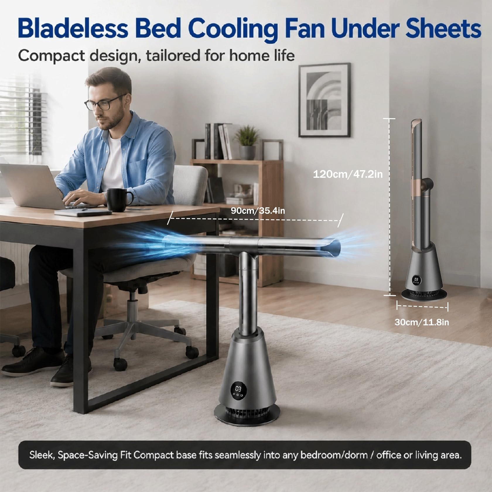 Ventilatore di Raffreddamento del Letto sotto Le Lenzuola, Ventilatore a Torre Senza Pale per la Camera da Letto, Ventilatore da Pavimento | Ventilatori Raffreddanti Regolabili per Letti Sotto la Coperta, Ventilatore da Comodino per Chi Dorme Caldo