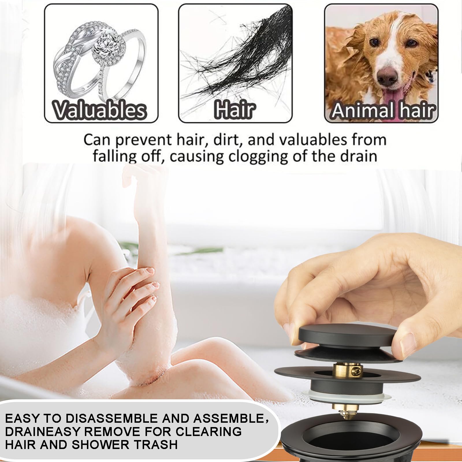 Badewannen-Ablauf-Set, 3,8 cm, mattschwarz, Überlaufrohr, Montage mit Badewanne, schnelle Installation, Pop-Up-Stöpsel und Überlaufblende, mattschwarz