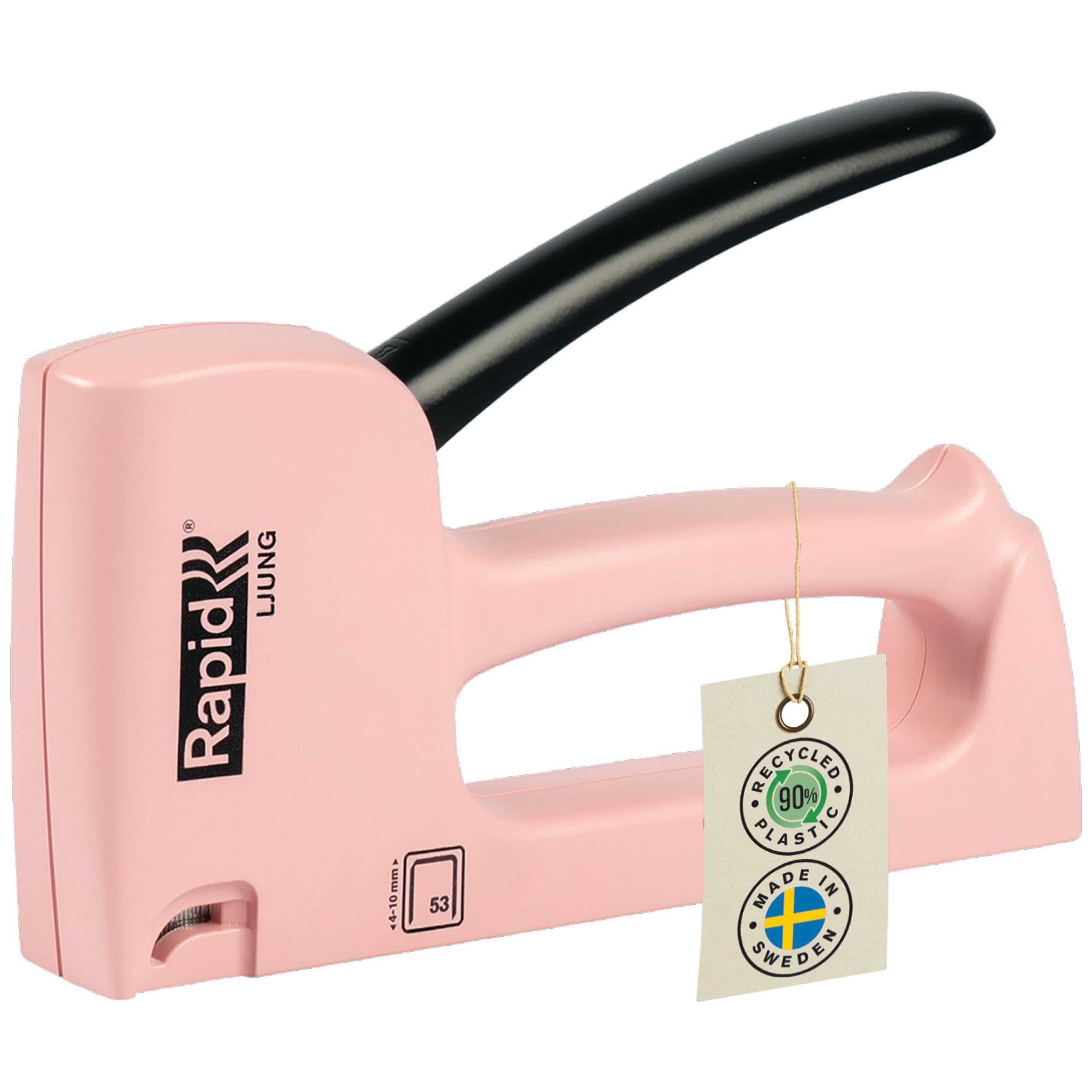 Rapid Ljung R53 Staple Gun Pink - Casing Crafted With 90% Recycled Plastics, Made In Sweden, Upholstery Staple Gun With All-Steel Wear Parts Inside, For No.53 Staples 4-10Mm