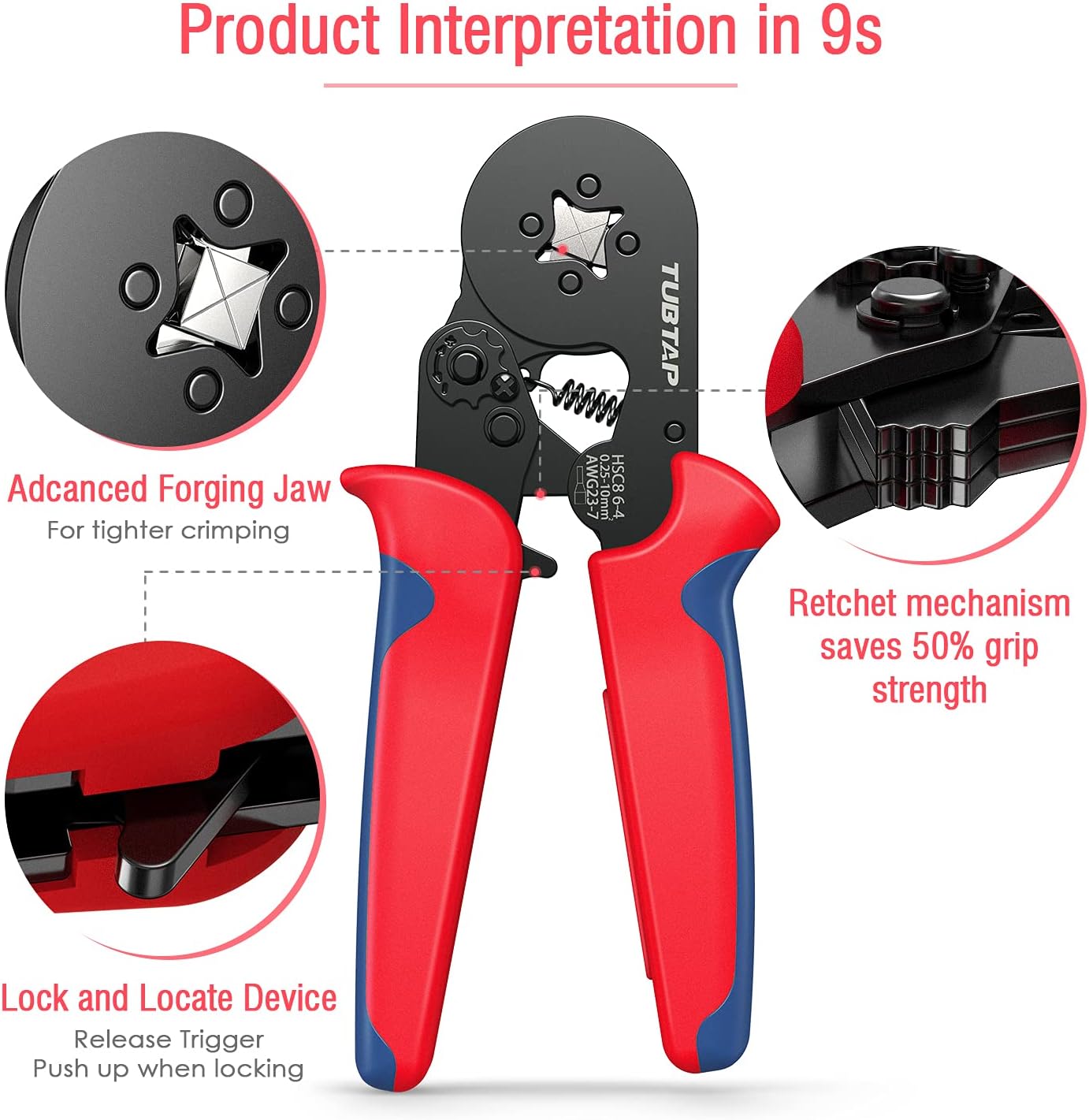 TUBTAP Ferrule Crimping Tool Kit, AWG 23-7 Self-adjustable Ratchet Wire Crimping Tool Kit Crimper Plier Set, with 1200PCS Wire Terminals Crimping Connectors Wire End Ferrules - - 