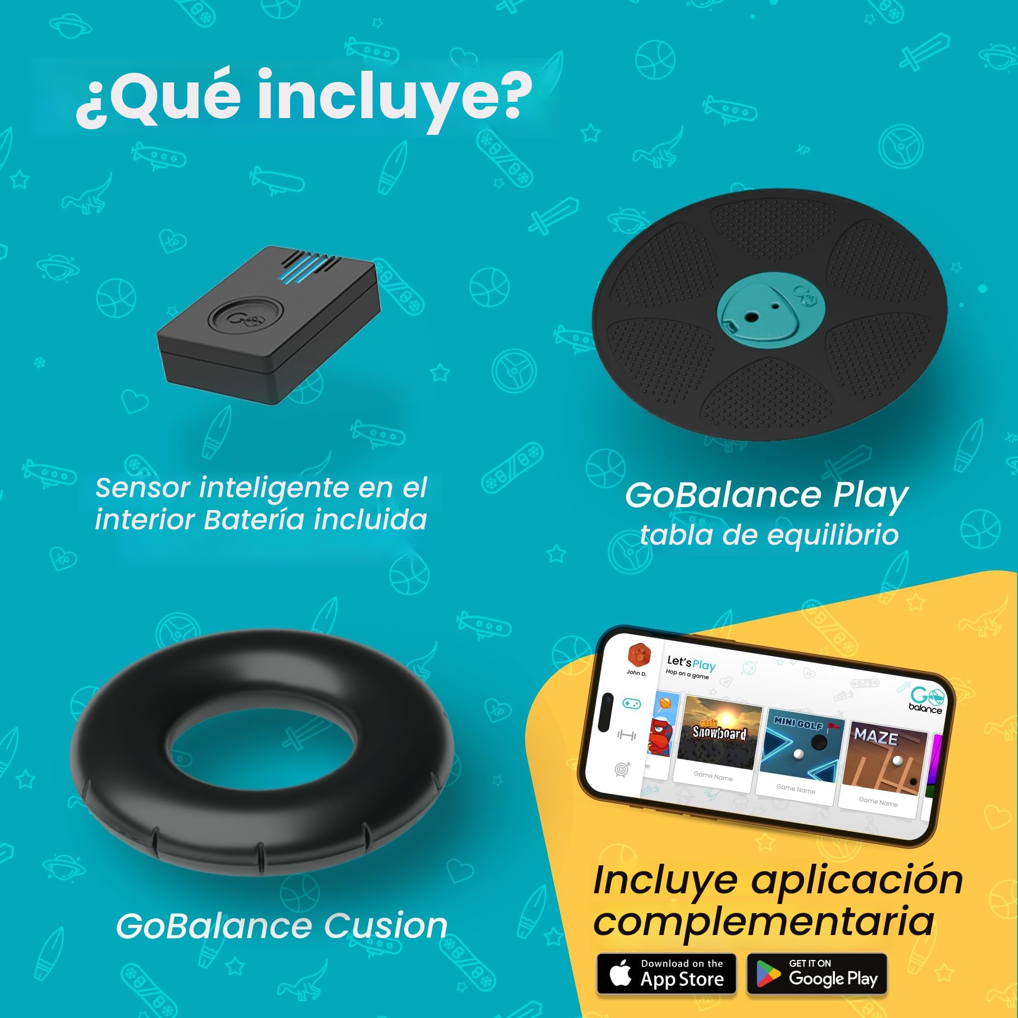 GoBalance Play 12 juegos conectados Divertido, coordinación y equilibrio Sensor de movimiento Bluetooth integrado